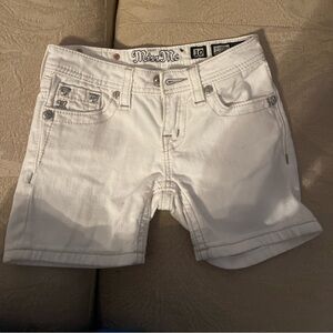 White and silver miss me shorts